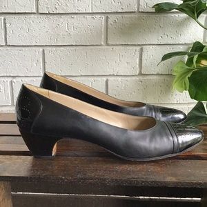 Salvatore Ferragamo Black Vintage Pumps Perforated Floral Design